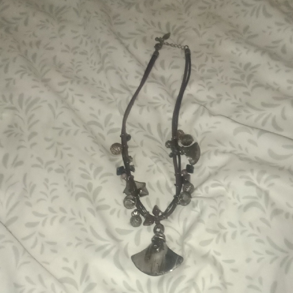 Brown Leather Necklace With Various Stones